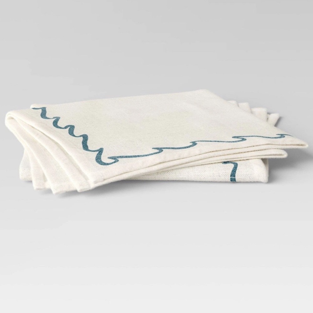 THRESHOLD NWT 4pc 100% cotton coastal blue wave dinner napkins - Picture 1 of 4